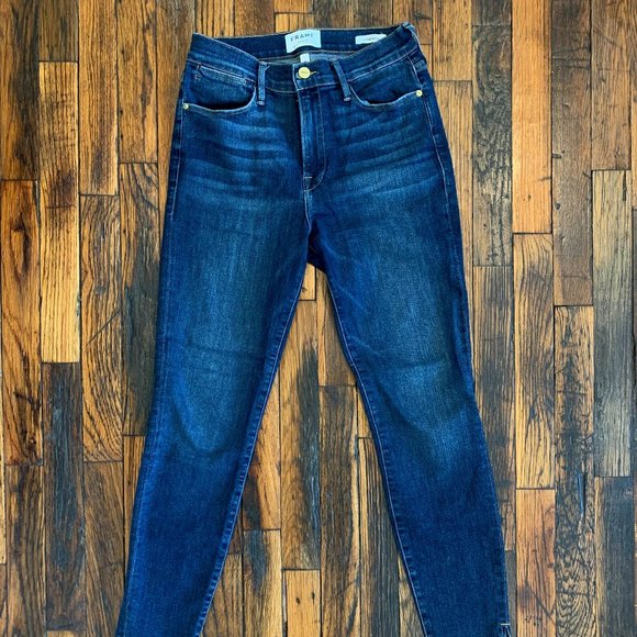 Frame Le High Skinny Dark Wash Raw Hem Jeans Size 28 - Picture 2 of 5